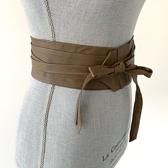 G.I.L.I. Taupe Brown Soft Leather Obi Wrap Belt OS Boho Chic Preppy Laganlook main image 7